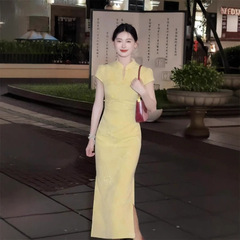 新しい中国風ジャカード改良されたチャイナドレス女性 2025 夏ユニークなチャイナドレス襟ウエスト痩身ドレス女性