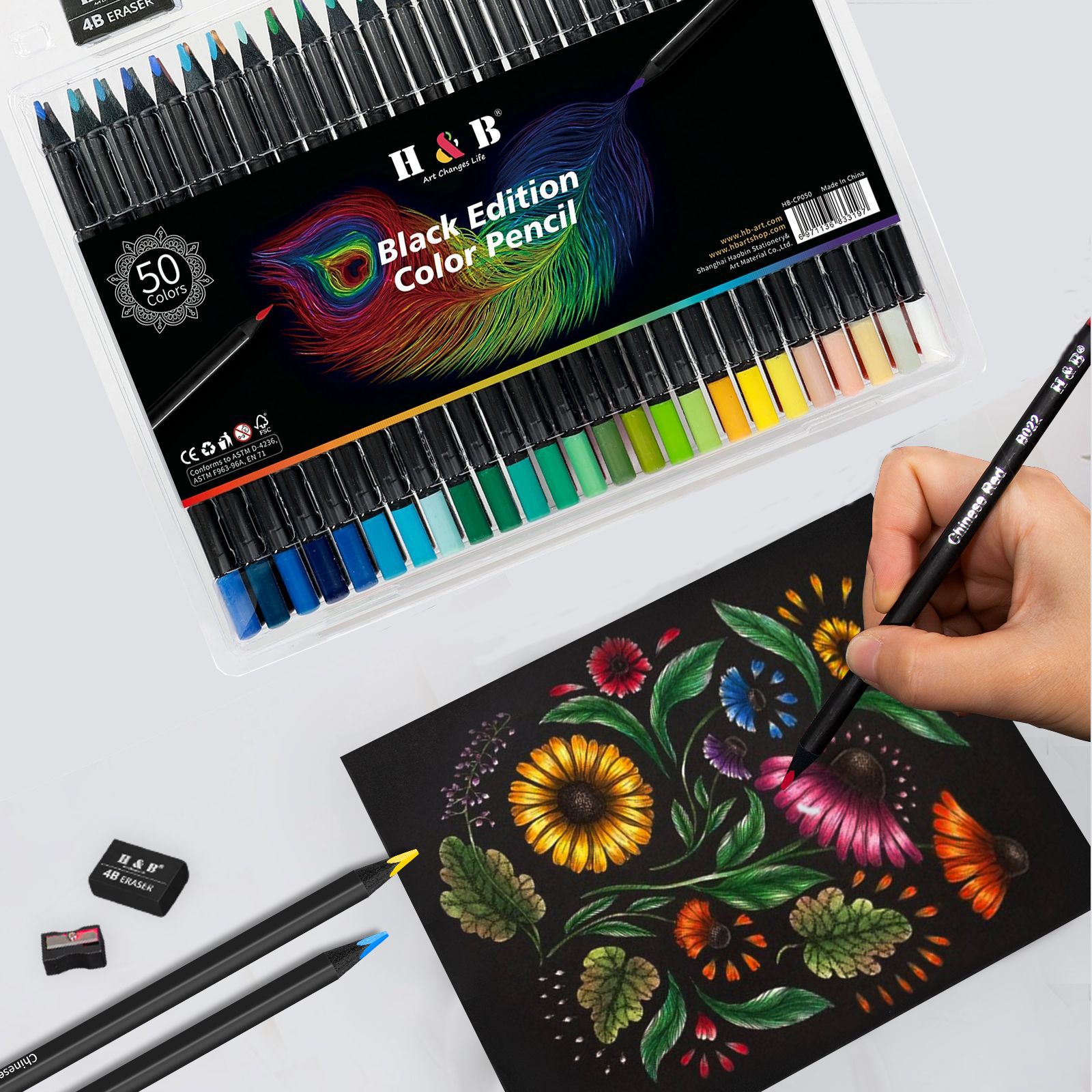 H & B 24 colores 50 negro madera color aceitoso plomo 3,3 plomo suministros de arte herramientas pintura traje pintado a mano cepillo