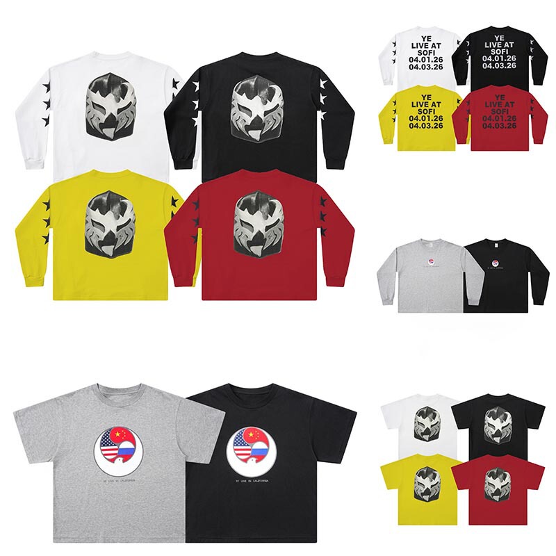 Yeezy Kanye Los Angeles Bully Merchandise Face Mask American High Street Style Long and Short Sleeve T-Shirt with Pentagram Print Loose Fit Yeezy Kanye Los Angeles Bully Merchandise Face Mask American High Street Style Long and Short Sleeve T-Shirt with Pentagram Print Loose Fit