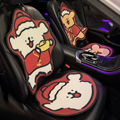 Black and White Line Puppy, Ice | Seat cushion, seat cover - red-line-puppy-four-piece-set
