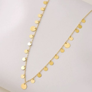 18K Gold Disc Necklace Au750 Color Gold Necklace Double-Sided Sequins High-End Female Clavicle Chain Water Shell Jewelry Wholesale