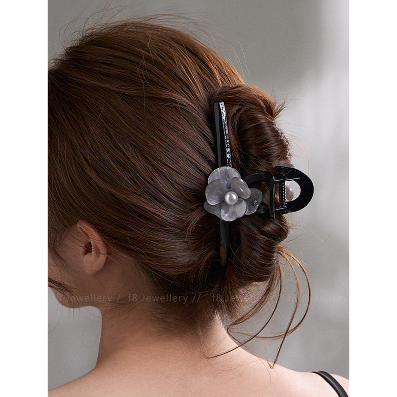 Exquisite Mist Blue Camellia Hair Clip 2025 New High-End Hair Clip on the Back of the Head Elegant Hair Ponytail Clip