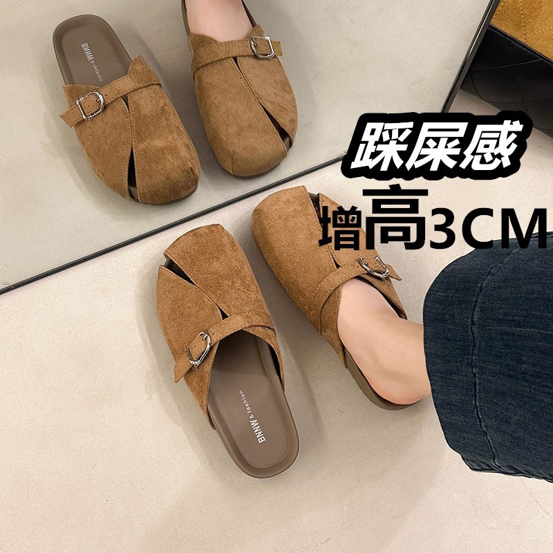 2026 verano hombre perezoso un pie zapatillas retro botones con suela gruesa zapatillas de mujer con cabeza de bolsillo y media zapatillas image 2