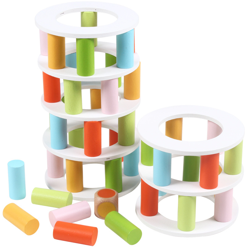 Torre de pizza de madera capas apiladas de alto equilibrio puzzle juguetes interactivos para padres y niños enfocados juegos de mesa de educación infantil