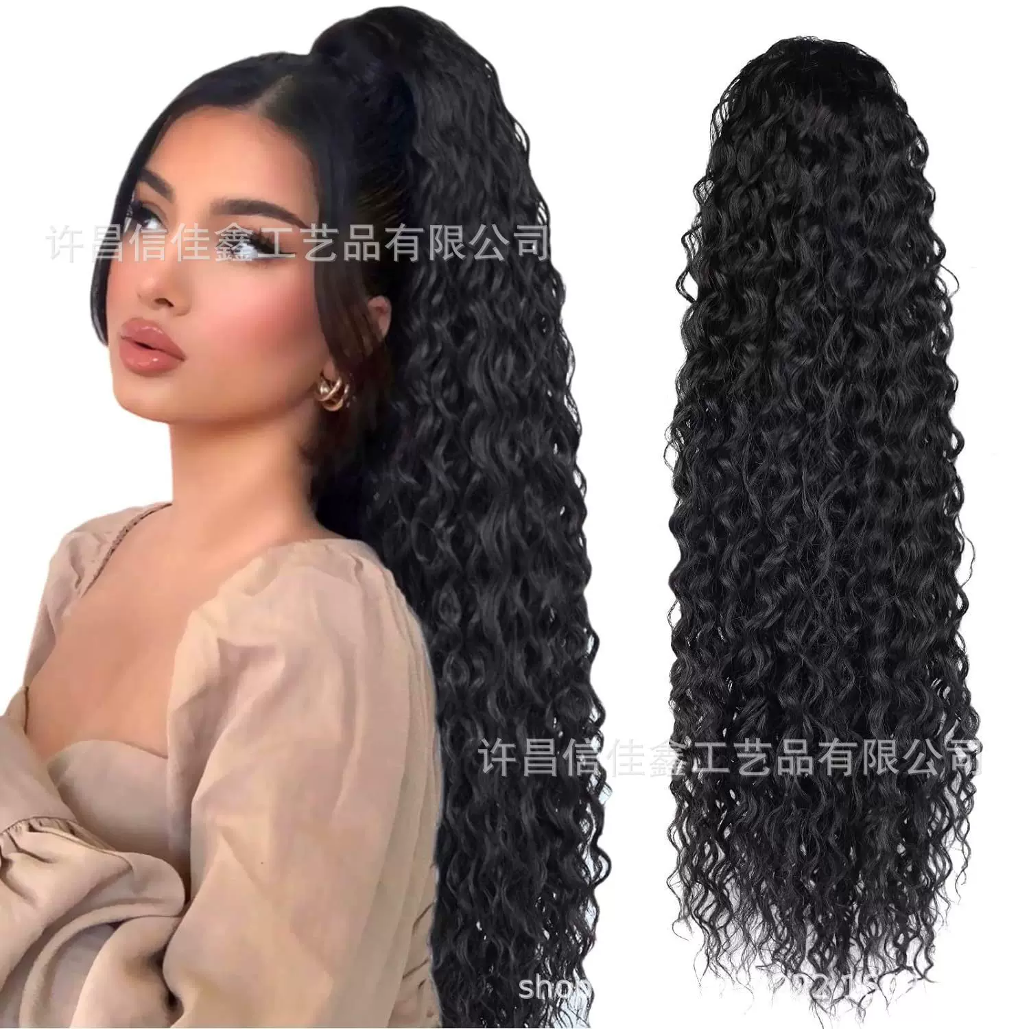 假发女欧美假发马尾 网兜拉绳deep卷发马尾 泡面卷马尾辫厂家直销