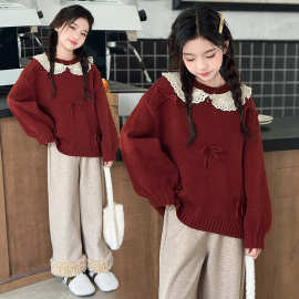 女童过年新年保暖毛衣冬装新款2025年本命年衣服儿童红色12岁13岁