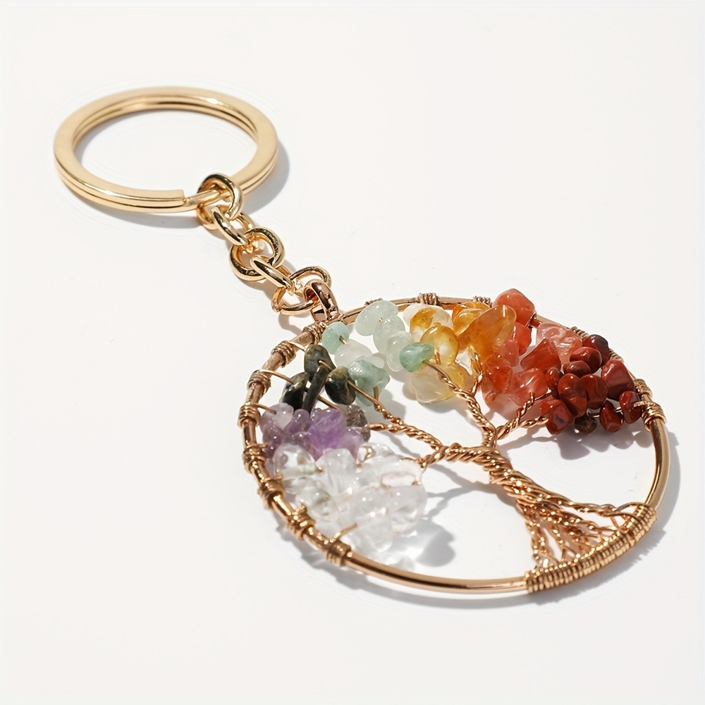 14g Weight Simple Style Life Tree Natural Stone Copper Wire Unisex Bag Pendant Keychain