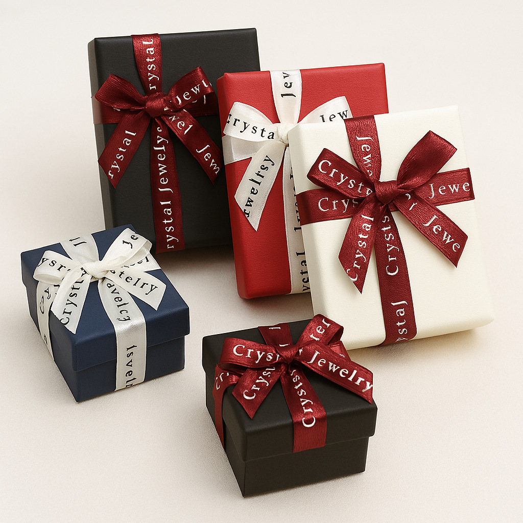 英文蝴蝶结丝带天地盖纸盒情人节珠宝饰品包装盒耳钉戒指婚庆礼盒