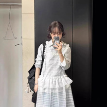 现货 木耳边欧根纱透视连衣裙女2025韩系新款夏长款仙女裙flett*a