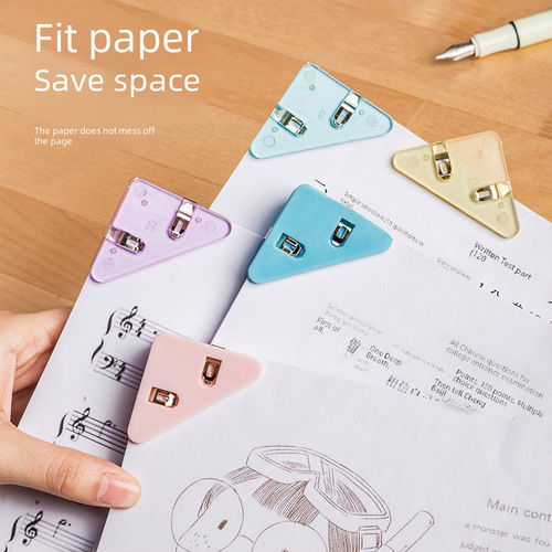 Transparent Triangle Corner Clip for Colored Stationery, Edge Organizer, Exam Paper, Invoice Holder, Office, Nordic Creative Sealing Clip