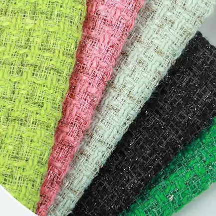 秋冬现货色织粗纺涤纶小香风面料300g毛呢绿色外套单面呢服装布料