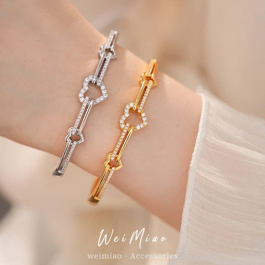 18k oro real electronite de diamante hueco amor pulsera de fijación pulsera de estilo frío personalidad joyas de nicho lujosas