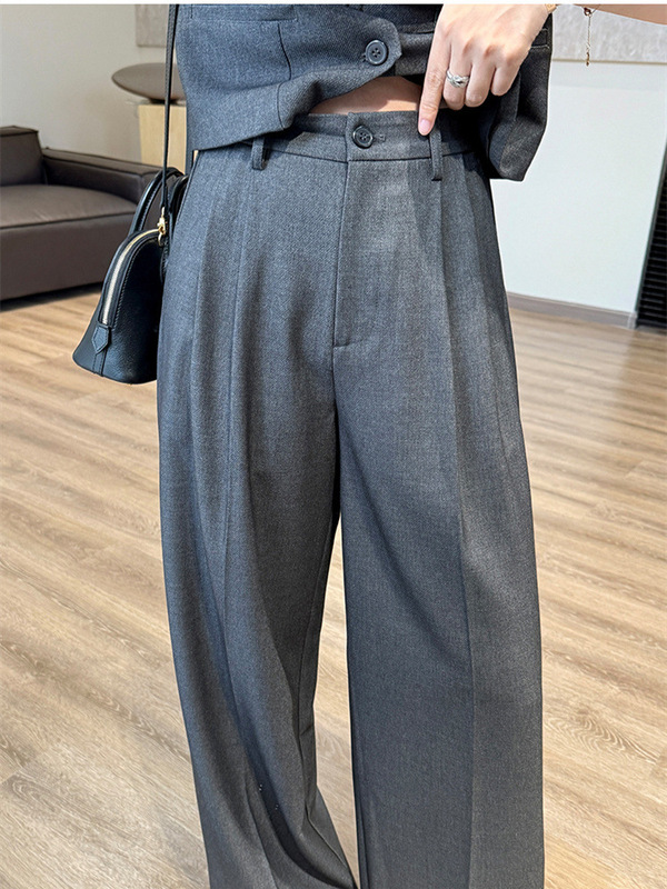 BI入【私服西裤】天丝羊毛垂感阔腿裤立裁遮肉品质休闲裤女|undefined