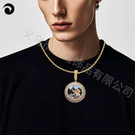 嘻哈铜镶钻锆石个性Hiphop嘻哈可旋转照片项链吊坠图片记忆项链