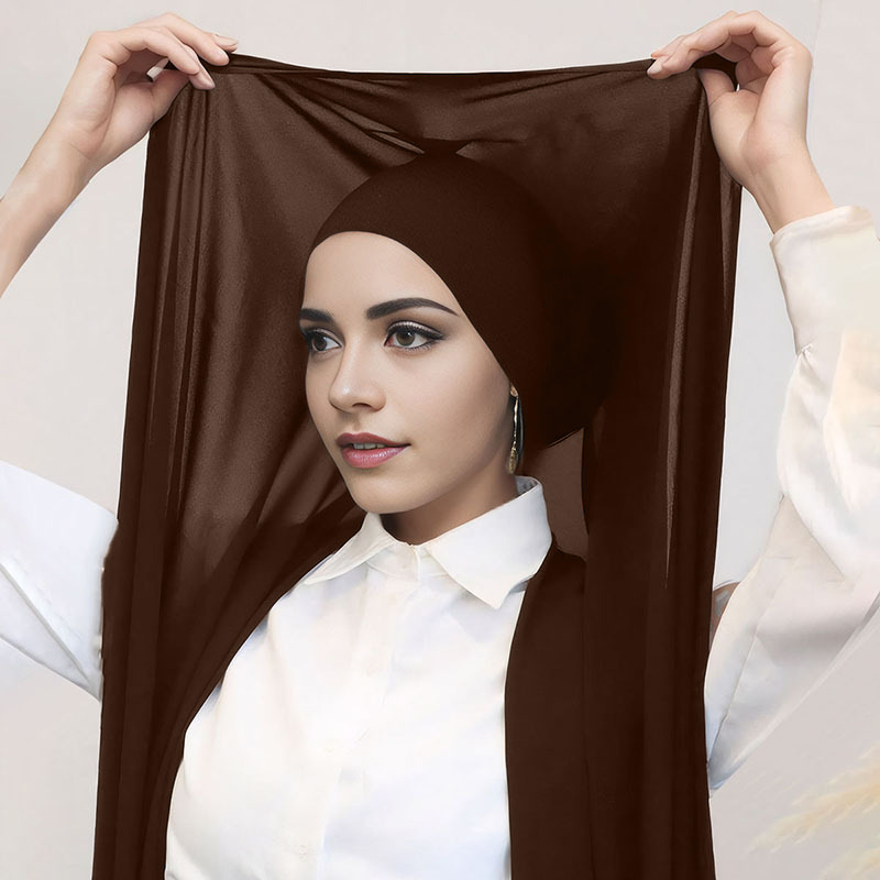 New chiffon turban pleated drawstring cap suit monochrome pearl chiffon turban pleated base cap combination