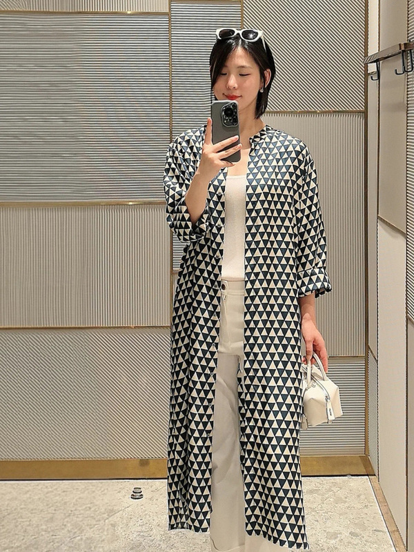 高端18姆米斜纹绸真丝连衣裙9分袖系带收腰中长款衬衫裙女春早秋|undefined