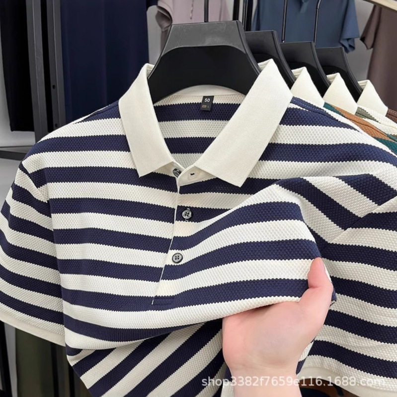 Cross-border e-commerce new striped T-shirt trend short sleeve lapel POLO shirt men's short sleeve top