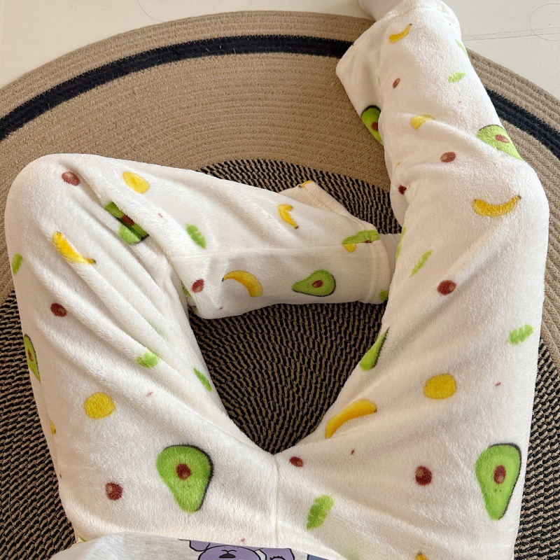 Pantalones de pijama de franela de dibujos animados de otoño y invierno para mujeres con pantalones de lana de coral caliente para estudiantes de lana de invierno para el hogar