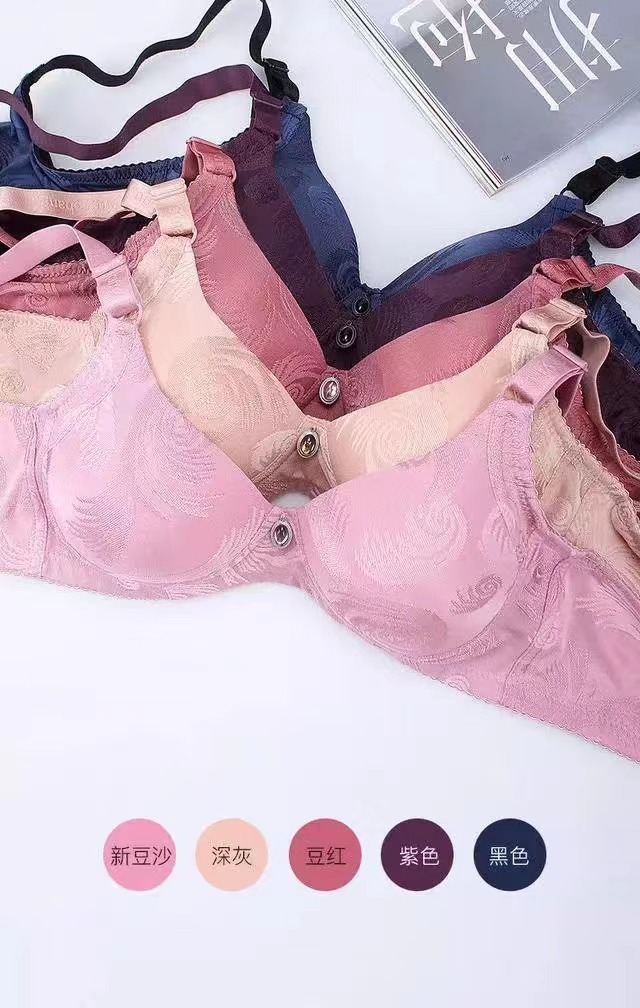 Ying Chang 448 Bra without Underwire, Thin B Cup, Three Rows Fastener, Comfortable and Breathable, Machine Washable, Non-Warping, Middle-Aged Women's Underwear