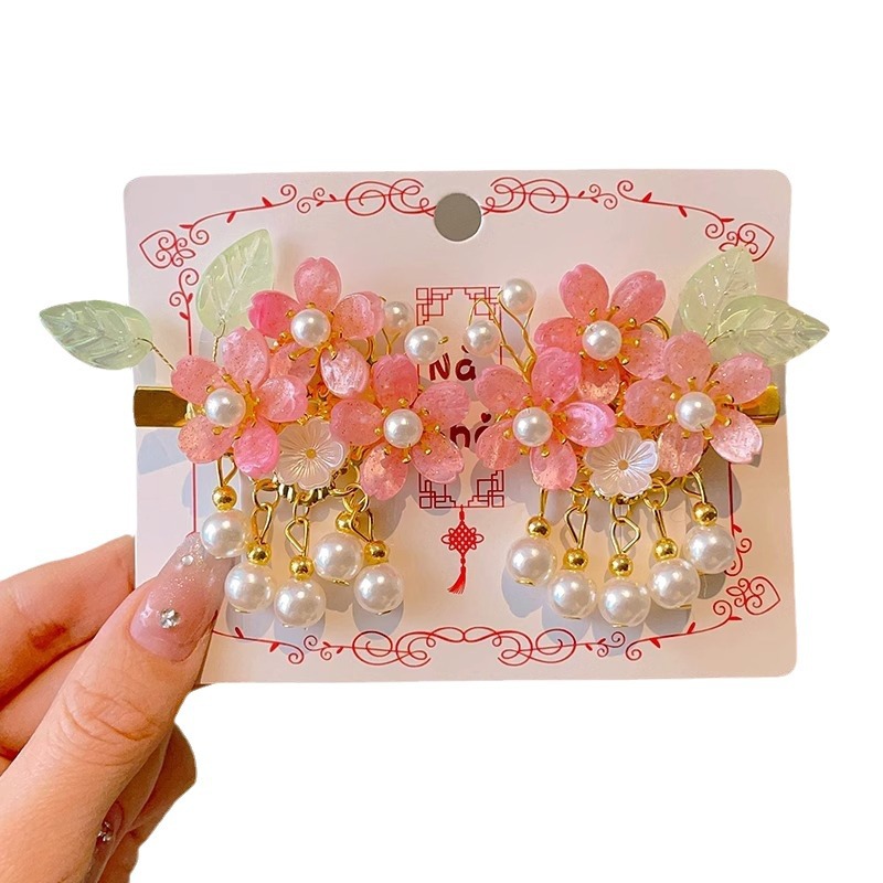 Niños vestidos de estilo antiguo para el cabello Hanfu flores bordas niñas super inmortales tarjeta de cabello tocado de estilo chino arco clip