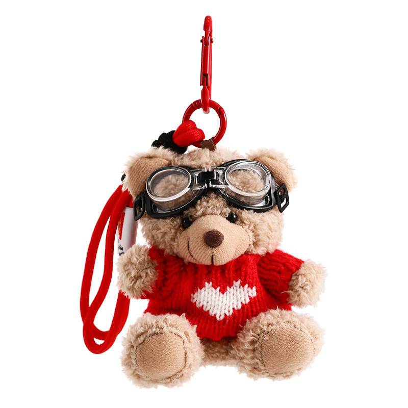 Lindo oso llavero de coche muñeca de felpa de mujer colgante de coche llavero hebilla de llave colgante de bolsa anti-pérdida