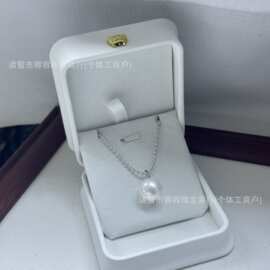13-14mm正圆微微瑕淡水珍珠吊坠纯银钻石链60cm链长毛衣链可抽拉