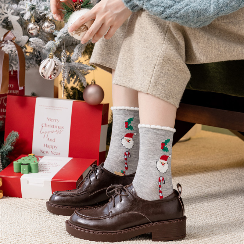 Calcetines rojos de Papá Noel dulces coreanos para niños nuevos de otoño/invierno para Navidad_voghion.com