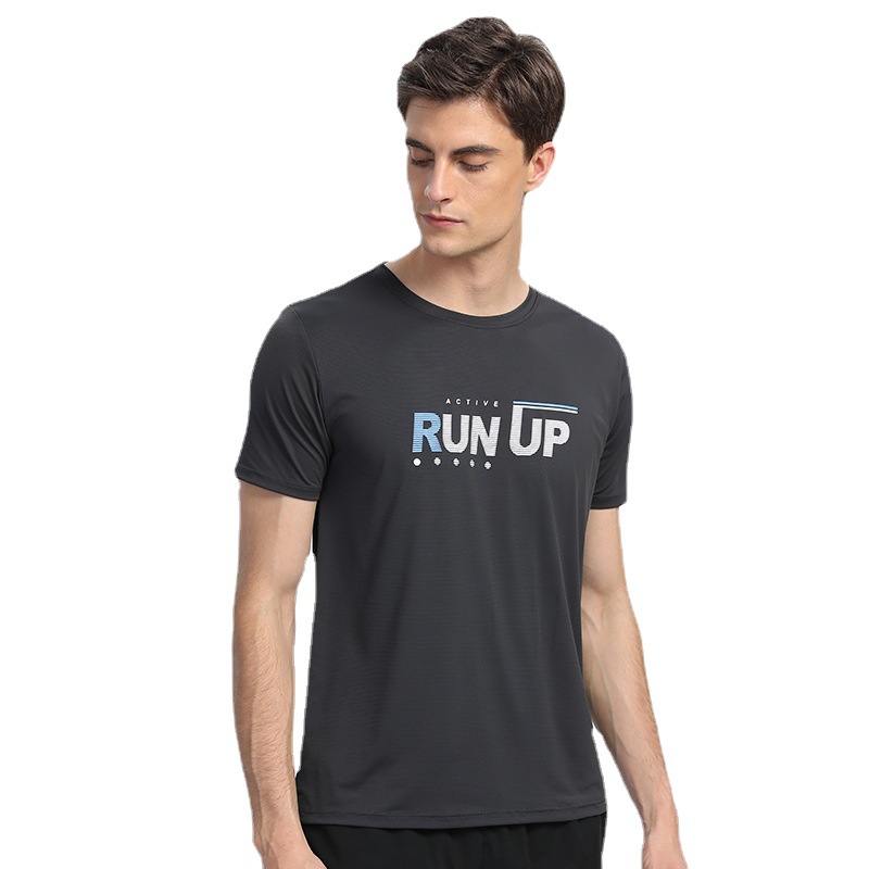 Moda casual impreso de manga corta Camiseta de los hombres de verano Delgado cuello redondo estiramiento ropa de secado rápido correr ropa de entrenamiento deportes top