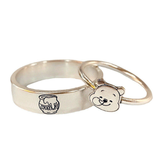 可爱噗噗维尼熊情侣戒指蜜罐指环小清新气质童话卡通图案男女对戒