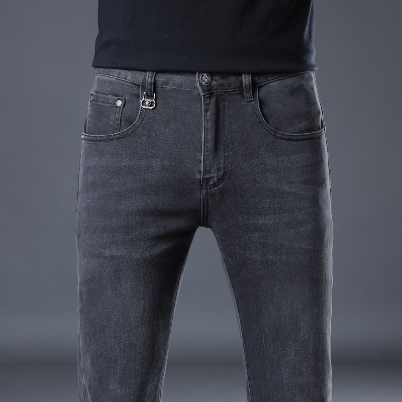 El fabricante de origen una pieza de jeans de todo fósforo negros y grises, pantalones de pie delgados de la marca de moda elástica para hombres