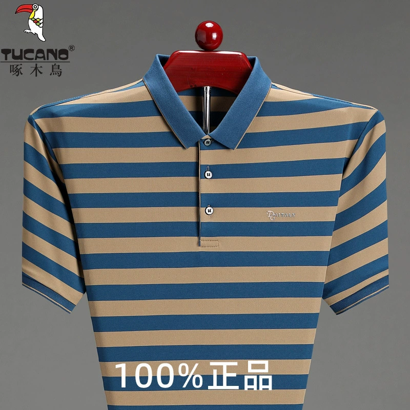 Летняя футболка с короткими рукавами Woodpecker для мужчин среднего возраста, новинка 2025 года, свободная повседневная рубашка-поло с полосатыми лацканами для папы