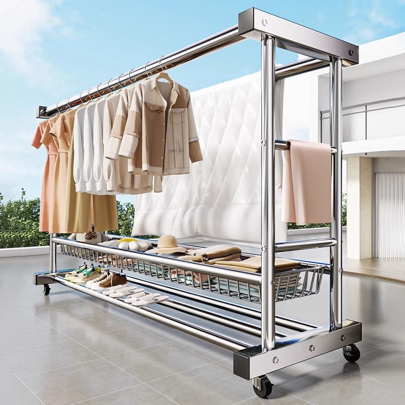 Thickened Galvanized Steel Pipe Clothes Drying Rack with Double Poles for Indoor and Outdoor Use, Suitable for Home Balconies and Bedrooms, a Powerful Tool for Drying Quilts