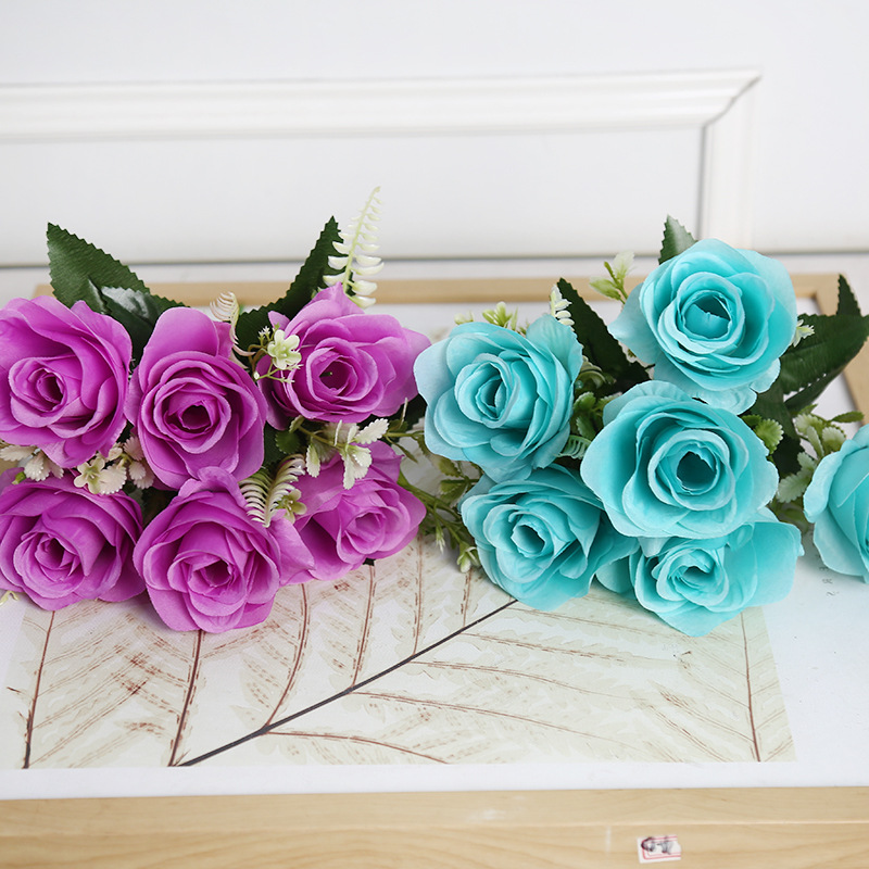 Flor artificial rosa 6 tenedores 6 cabezas flor falsa muebles para el hogar ins accesorios de fotografía de boda flor decorativa de alta gama