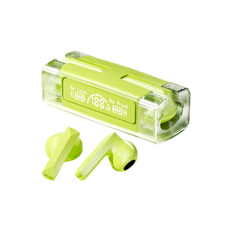 Audífonos inalámbricos Bluetooth D32 personalizados para exportación OEM, con pantalla digital transparente, batería de ultra larga duración y alta calidad.