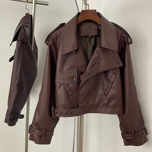 in stock women's leather AliExpress hot 25 new European and American fashion Joker trend motorcycle style leather jacket coat