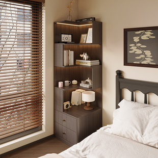 C^New Chinese Style Retro Bedroom Bedside Table Bookshelf Integrated Storage Rack Small Apartment Corner Bookcase Can Be Customized Next to the Sofa