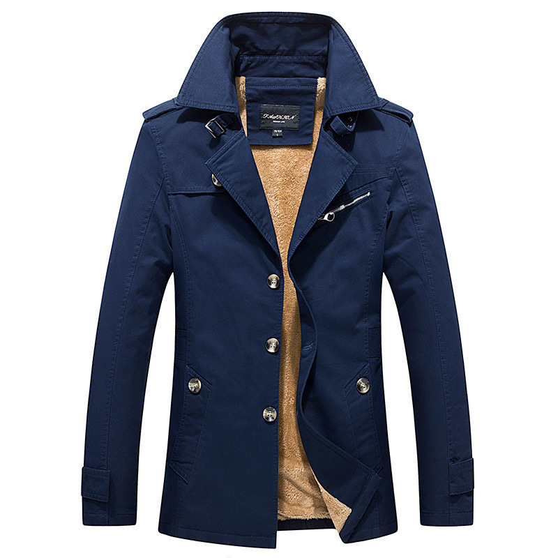 Men's casual jacket, mid to long workwear with thick fleece windbreaker, outerwear for men in autumn and winter_voghion.com