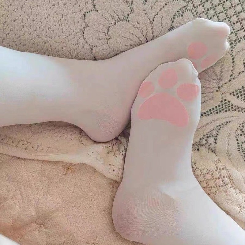 猫の爪の靴下の薄いタイプの女性の春秋の日本のロリータのかわいい足跡の猫は膝の長い筒の白いビロードの靴下を過ぎます。|undefined