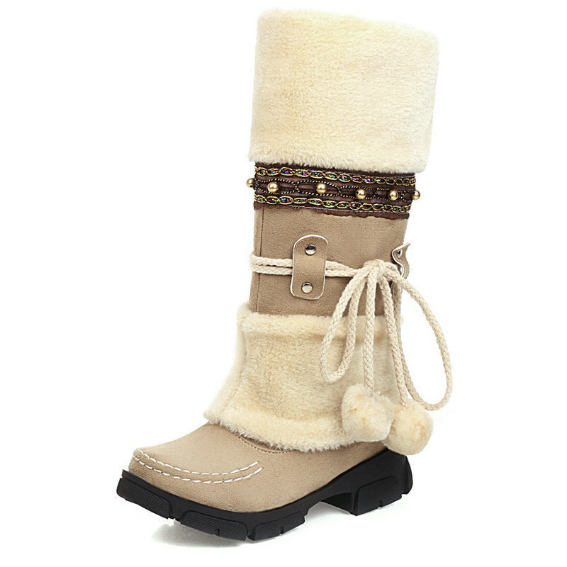 New Ethnic Style Bohemian Fur Ball Boots Thick-Soled Martin Boots Plush Snow Boots Large Size Foreign Trade Dropshipping