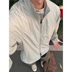 グレーのスタンドカラー日焼け止めジャケットメンズ夏薄い屋外ストリート日焼け止めジャケットハイエンドアメリカン速乾ジャケット
