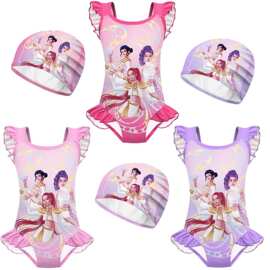 新款kpop猎魔女团儿童高弹力连体花边泳衣套装女童cos服夏季泳衣