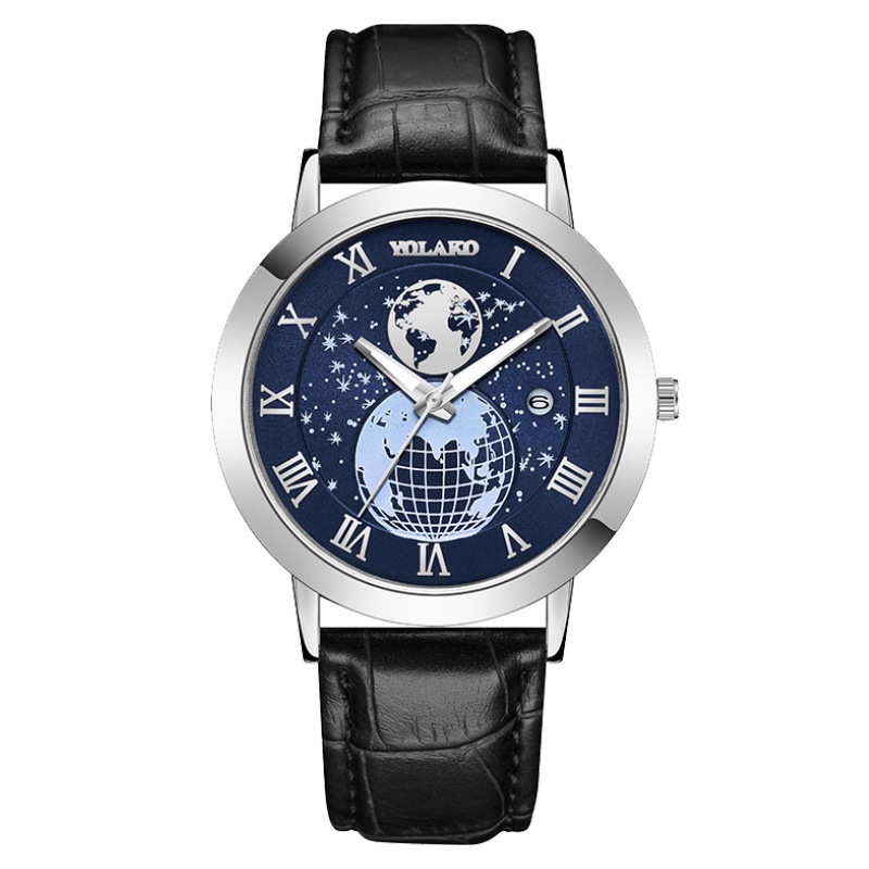 new hot sale fashion Earth calendar men's watch men's watch Belt Men's Watch_voghion.com