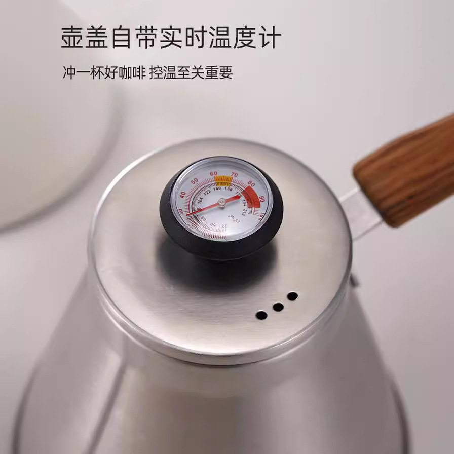 1,1L estilo europeo con tapa control de temperatura 304 acero inoxidable cafetera de descarga manual hervidor de agua de llama abierta para exteriores