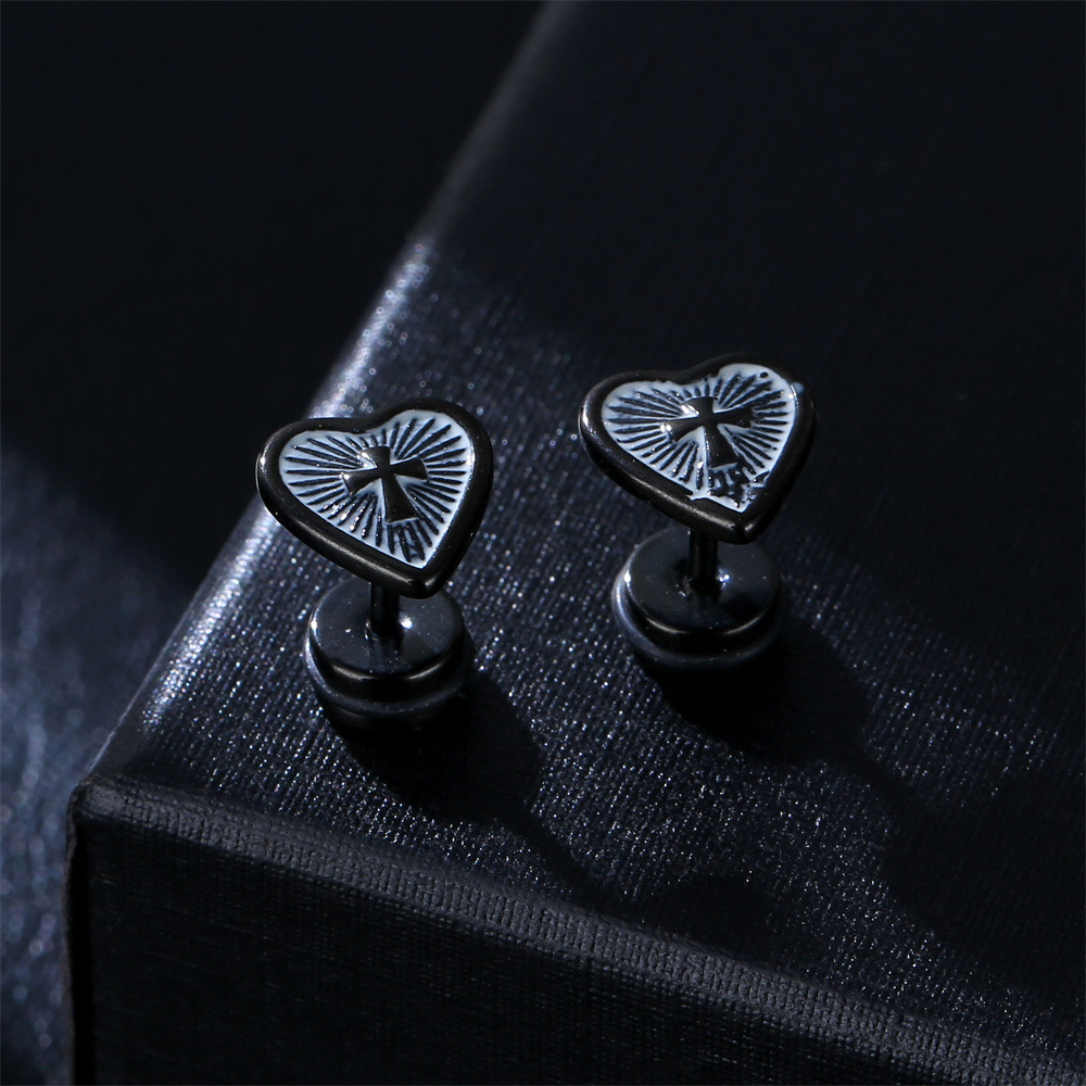 Hip-hop Cross Heart Shape Stainless Steel Plating Ear Studs 1 Pair display picture 2