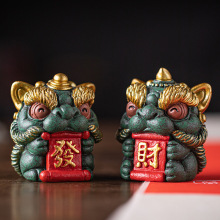 国潮石狮子一对手绘发财招财家居桌面装饰摆件公司伴手礼醒狮礼物