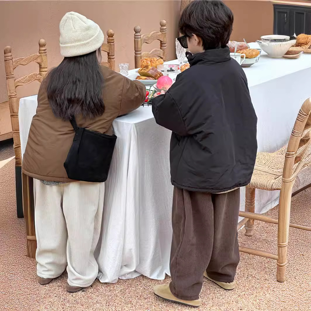 Abrigo de Algodón Estilo Chino para Niños, Invierno 2024, con Relleno de Algodón, Abrigo Retro Grueso con Botones de Cuerno para Niños y Niñas