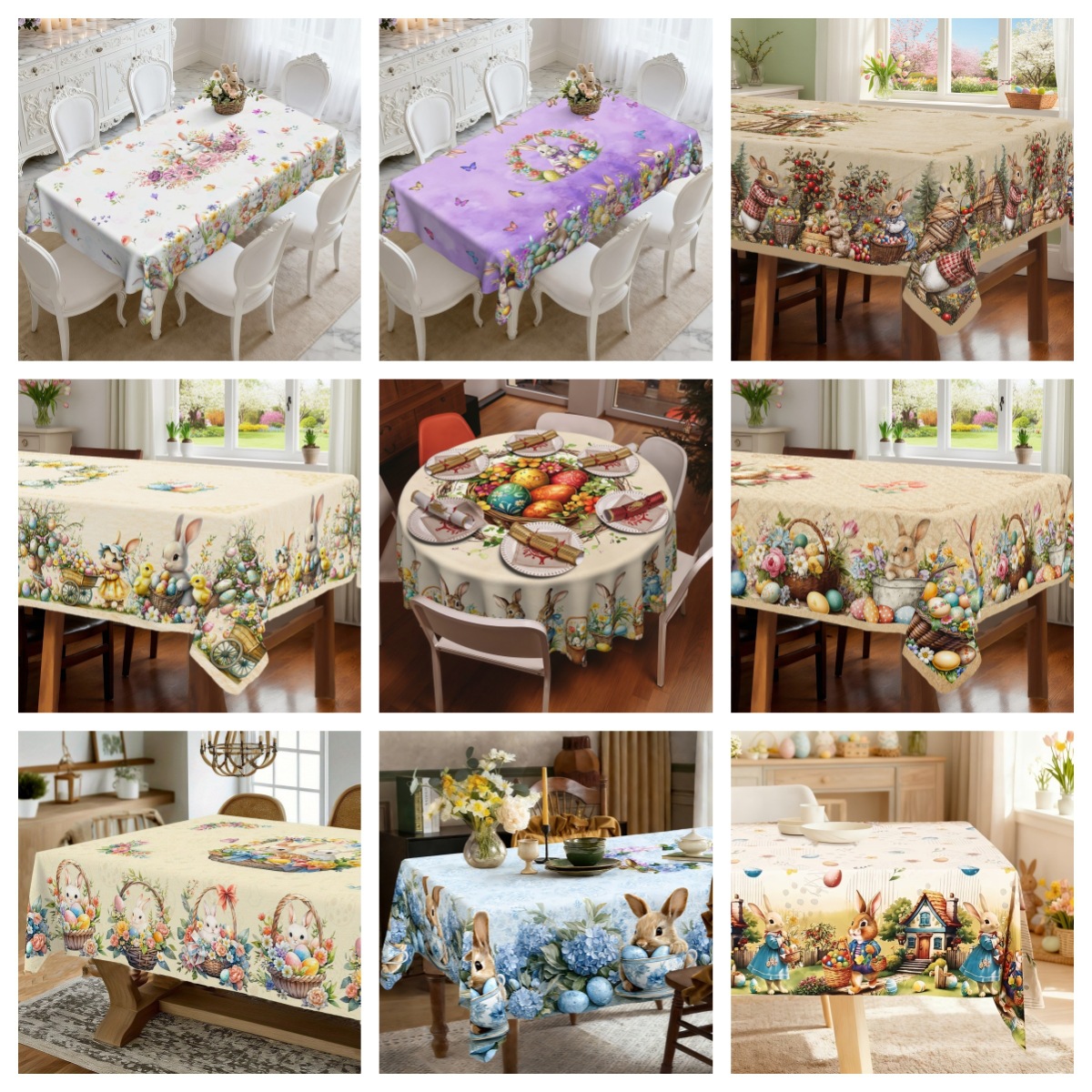 Cross-Border Temu Easter Bunny Tablecloth Holiday Decorative Tablecloth Light Luxury High-End Ins Style Jit One-Piece Dropshipping