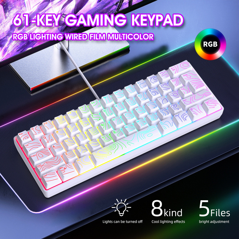 Cross-Border Spot Goods Contour Line K401 Gaming Keyboard Rgb Light 61-Key Compact Membrane USB Computer Keyboard