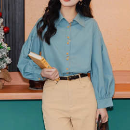 【抹茶牛乳】港风复古春秋装长袖衬衫女宽松显瘦上衣2025新款