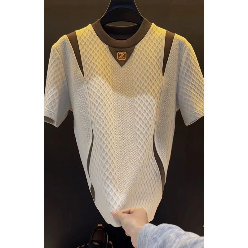 Men's Oversized T-shirt With Letter Print And Contrast Panel_voghion.com